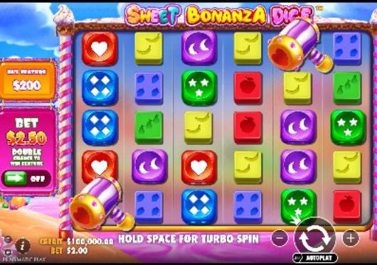 Sweet Bonanza Dice: the 6×5 grid with dice symbols
