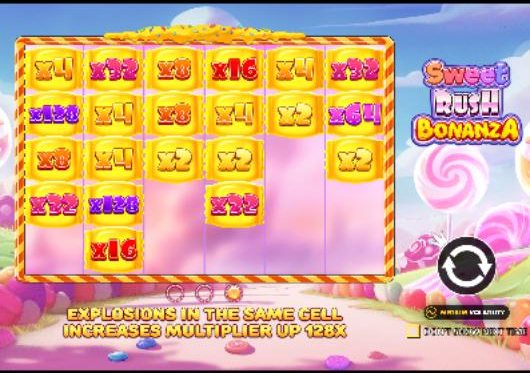 Sweet Rush Bonanza: multiplier spots that double up to 128×